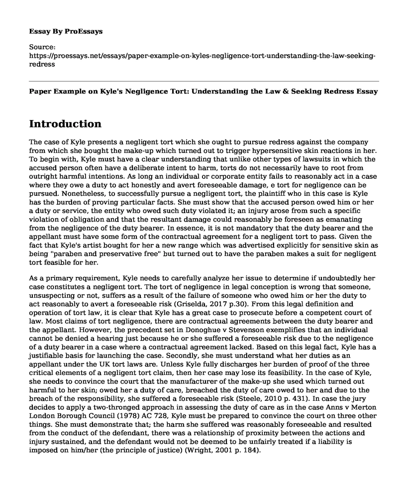Paper Example on Kyle's Negligence Tort: Understanding the Law & Seeking Redress