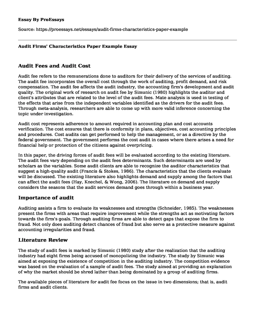 Audit Firms' Characteristics Paper Example