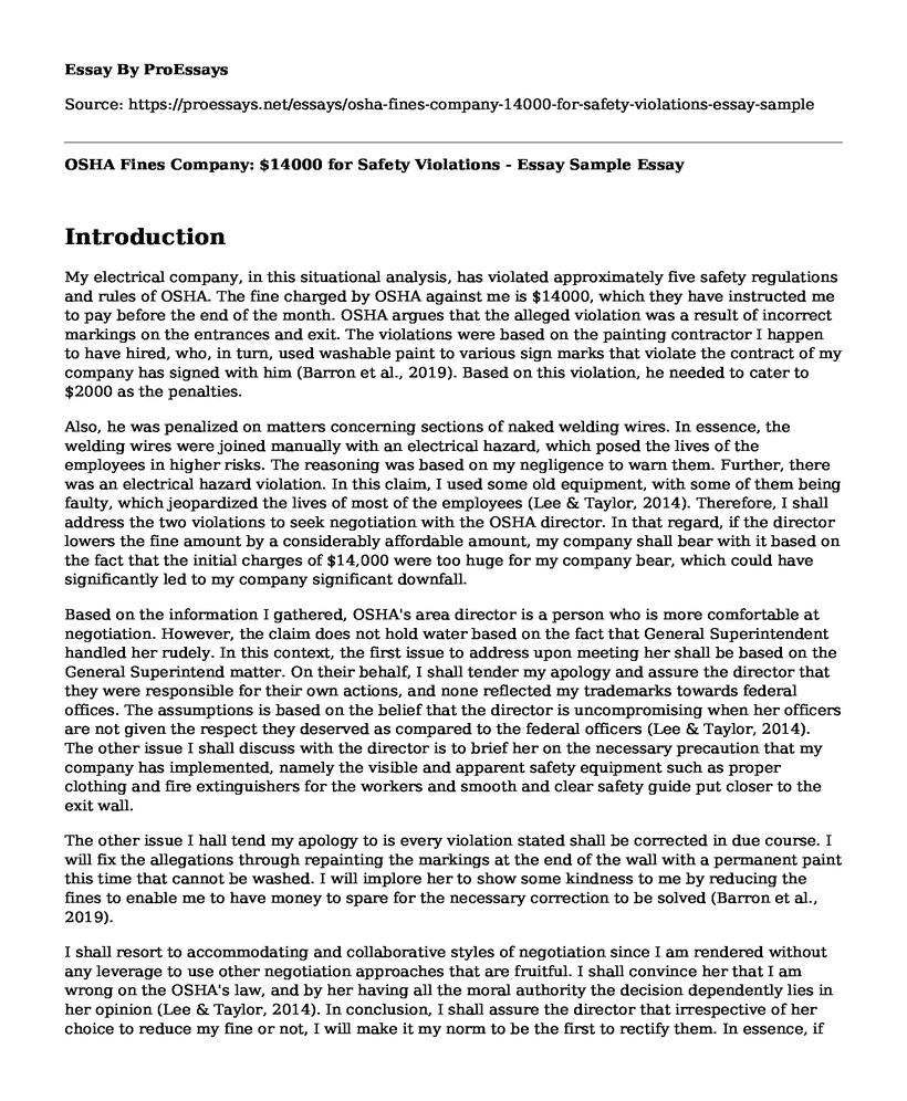 OSHA Fines Company: $14000 for Safety Violations - Essay Sample