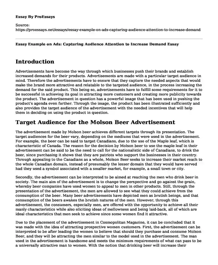 Essay Example on Ads: Capturing Audience Attention to Increase Demand