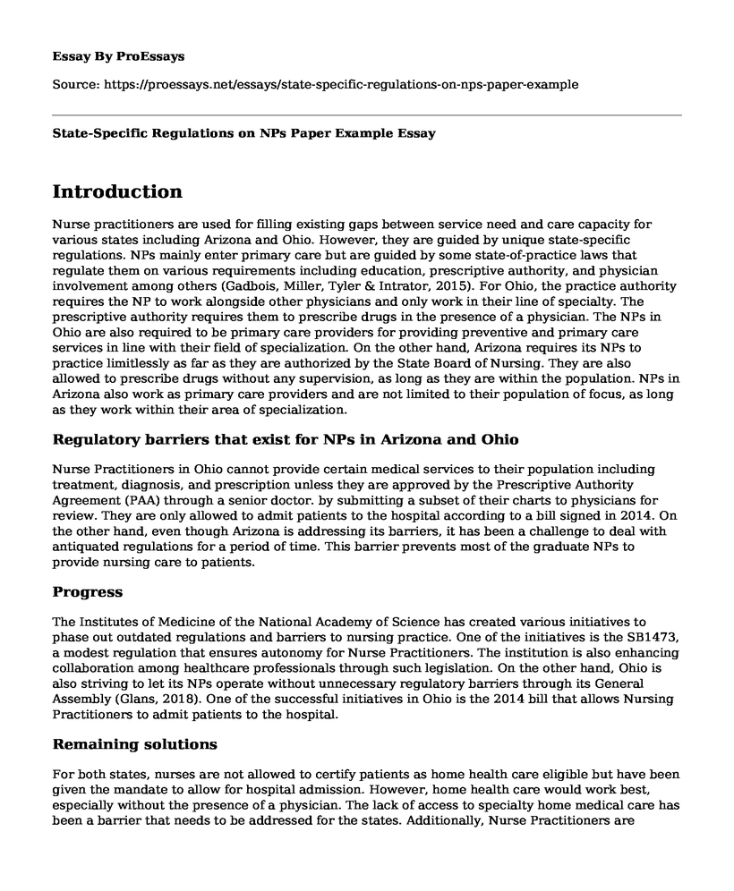 State-Specific Regulations on NPs Paper Example