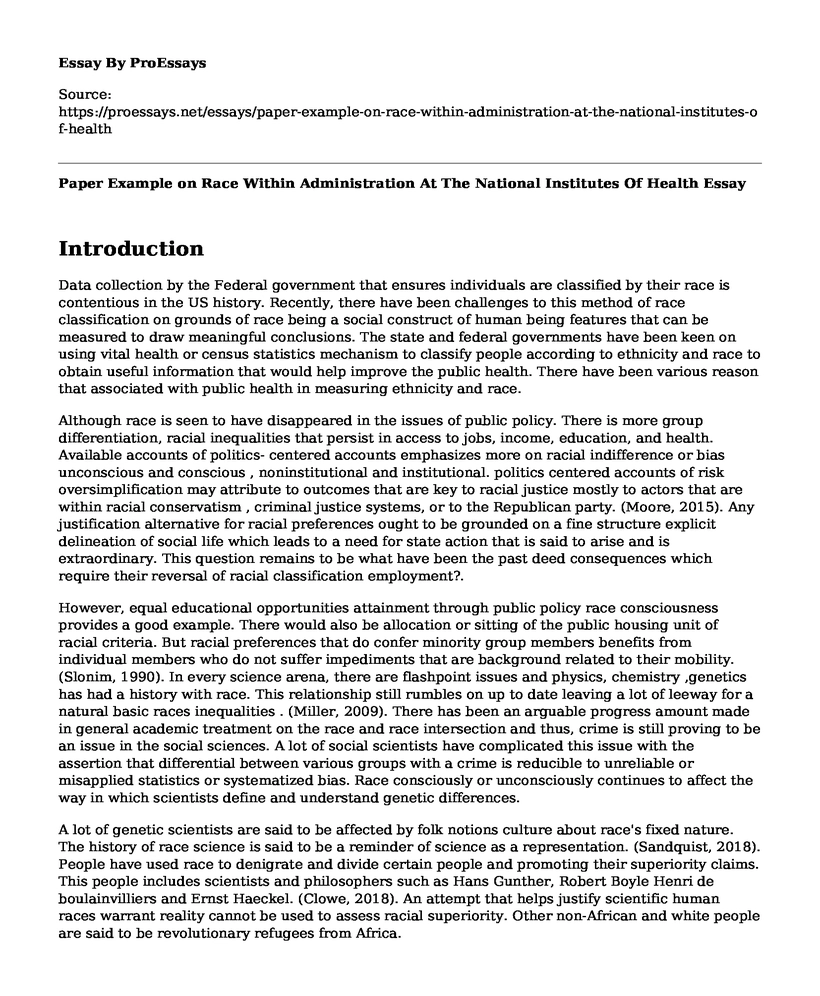 Paper Example on Race Within Administration At The National Institutes Of Health