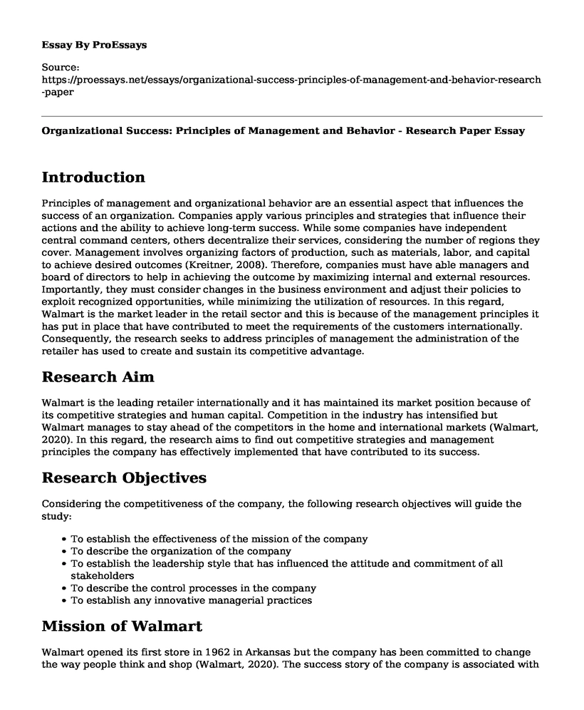 Organizational Success: Principles of Management and Behavior - Research Paper