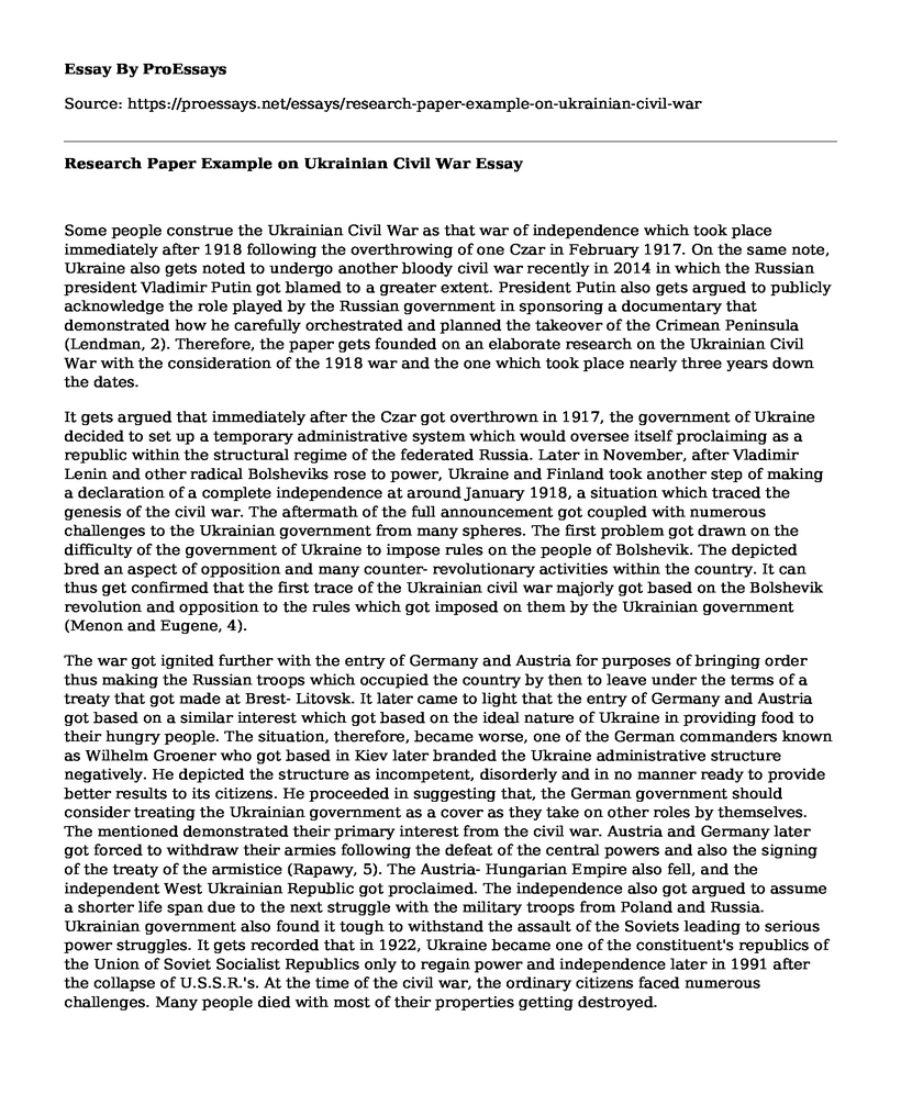 Research Paper Example on Ukrainian Civil War