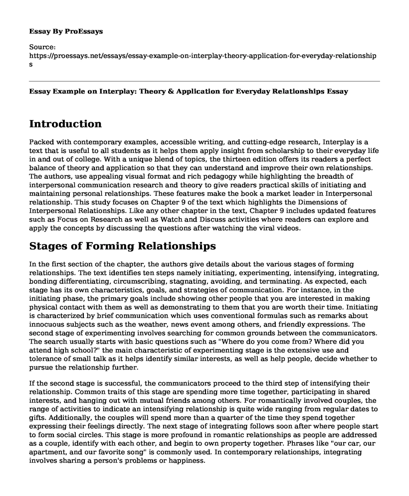 Essay Example on Interplay: Theory & Application for Everyday Relationships
