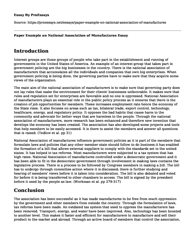 Paper Example on National Association of Manufactures