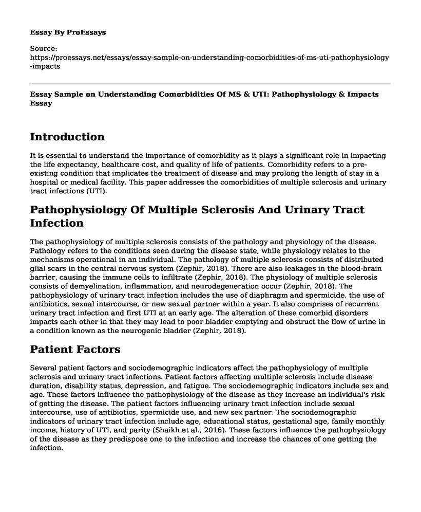 Essay Sample on Understanding Comorbidities Of MS & UTI: Pathophysiology & Impacts