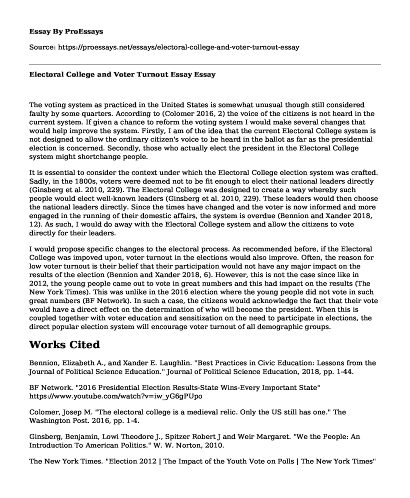 Electoral College and Voter Turnout Essay