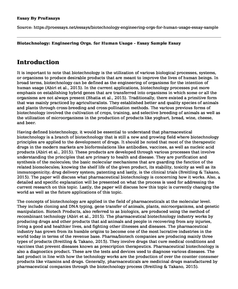 Biotechnology: Engineering Orgs. for Human Usage - Essay Sample