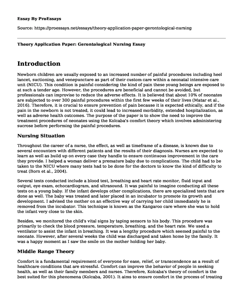 Theory Application Paper: Gerontological Nursing