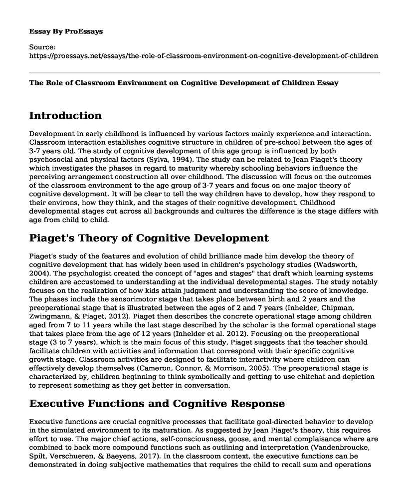 The Role of Classroom Environment on Cognitive Development of Children