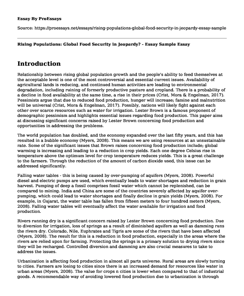 Rising Populations: Global Food Security in Jeopardy? - Essay Sample