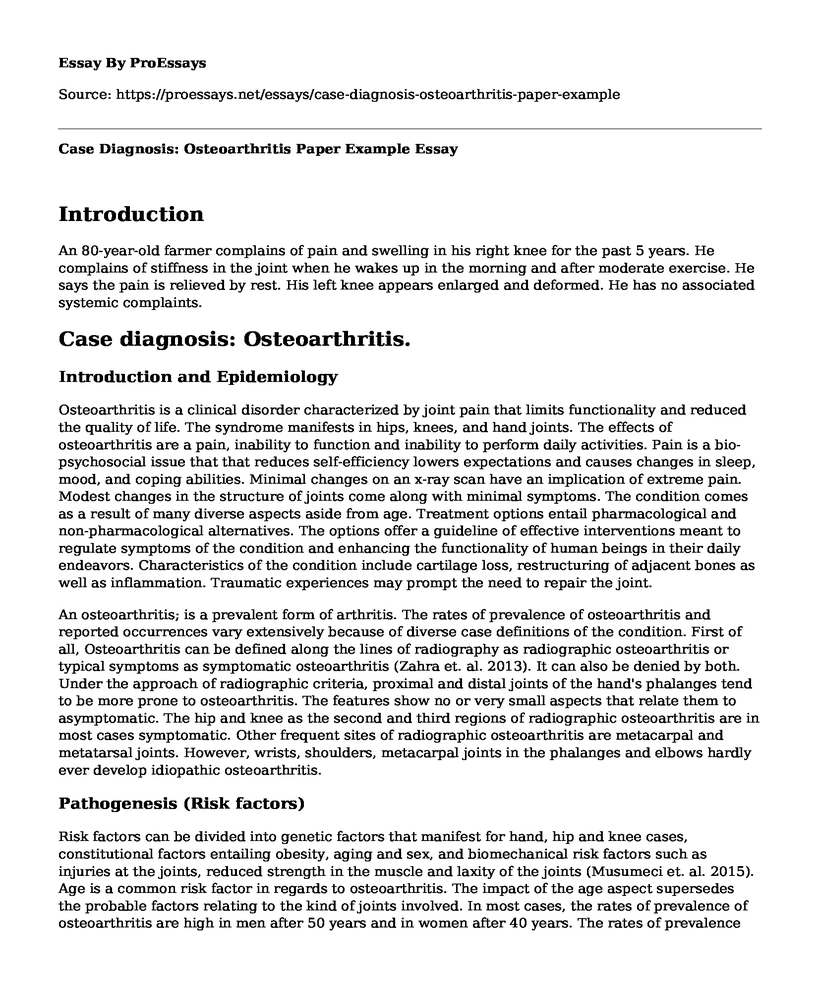 Case Diagnosis: Osteoarthritis Paper Example