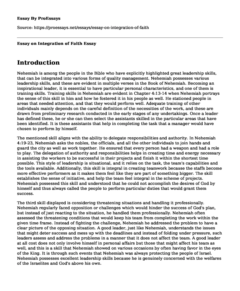 Essay on Integration of Faith