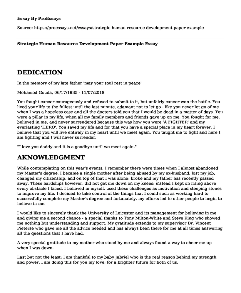 Strategic Human Resource Development Paper Example
