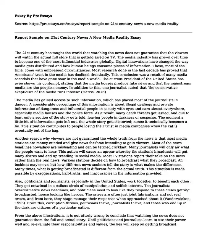 Report Sample on 21st Century News: A New Media Reality