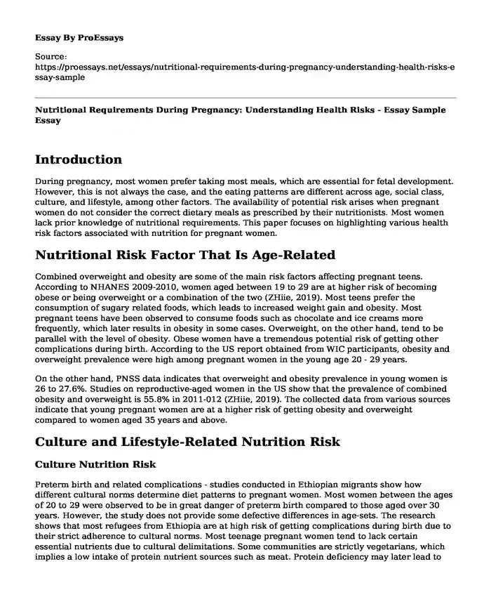 Nutritional Requirements During Pregnancy: Understanding Health Risks - Essay Sample