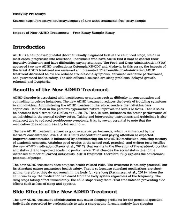 Impact of New ADHD Treatments - Free Essay Sample