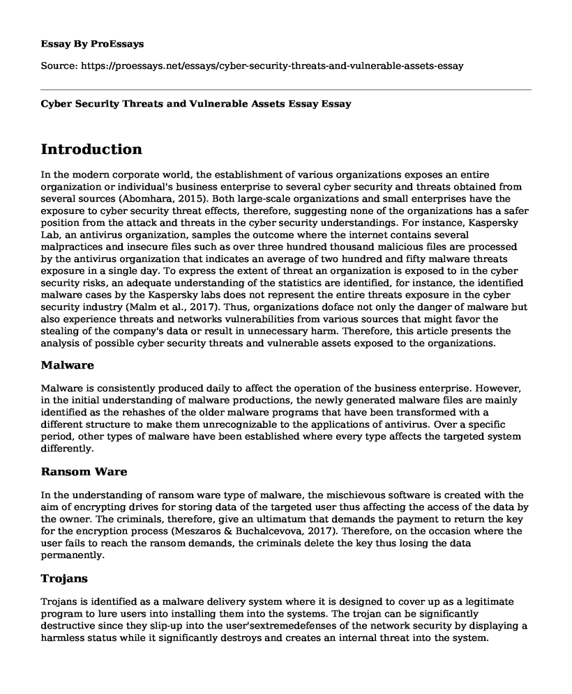 Cyber Security Threats and Vulnerable Assets Essay