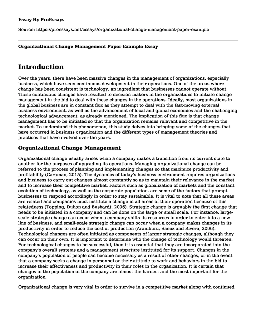 Organizational Change Management Paper Example