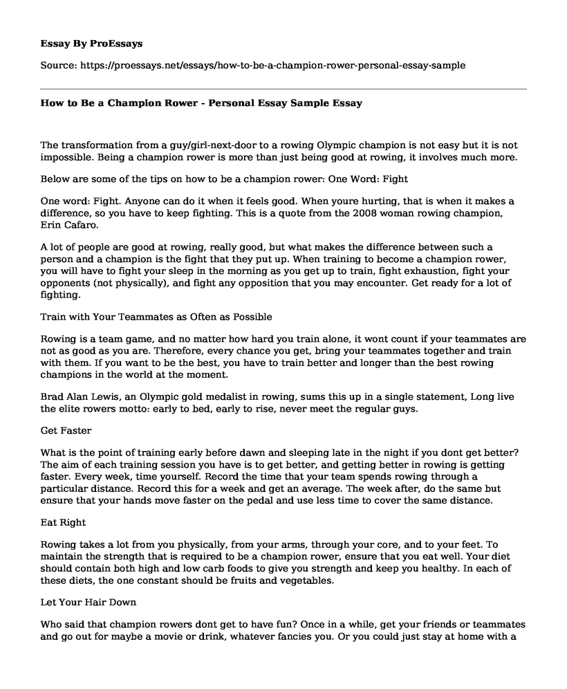 How to Be a Champion Rower - Personal Essay Sample