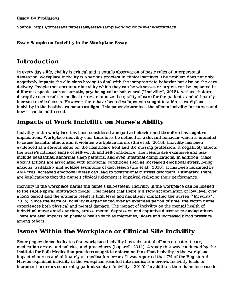Essay Sample on Incivility in the Workplace