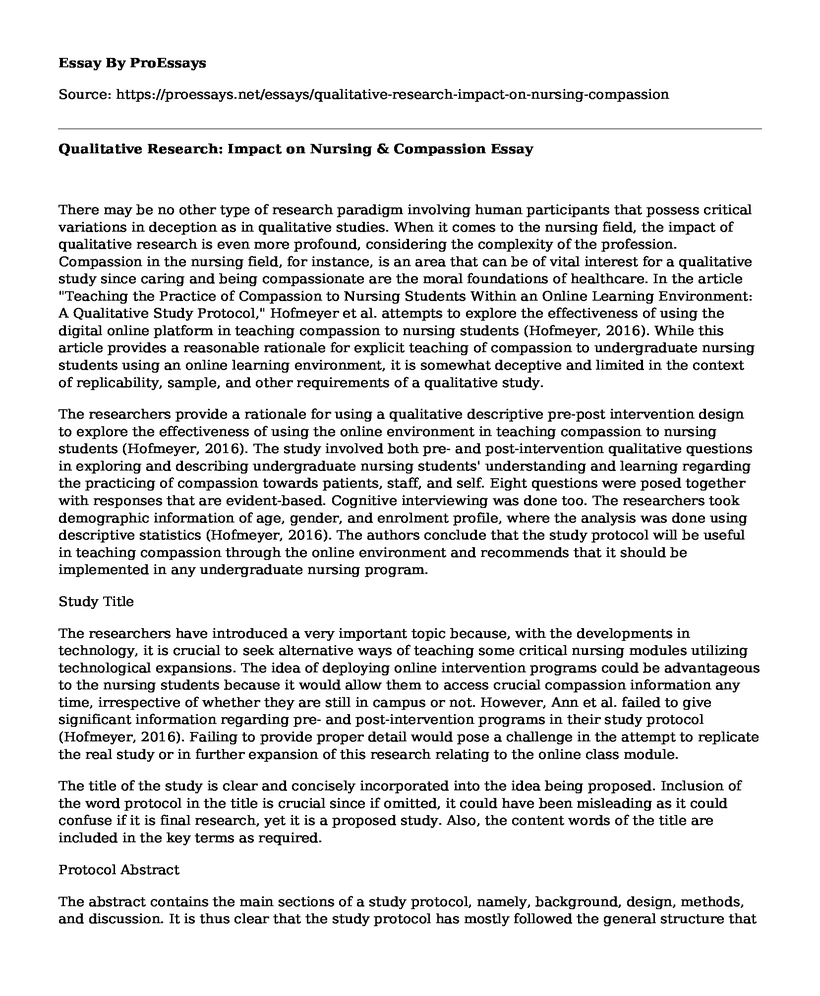 Qualitative Research: Impact on Nursing & Compassion