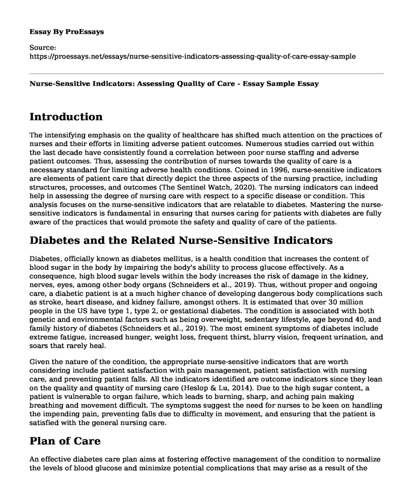 Nurse-Sensitive Indicators: Assessing Quality of Care - Essay Sample