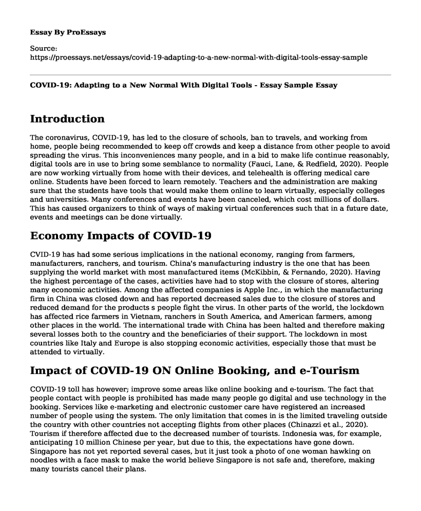 COVID-19: Adapting to a New Normal With Digital Tools - Essay Sample