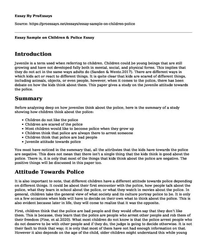 Essay Sample on Children & Police