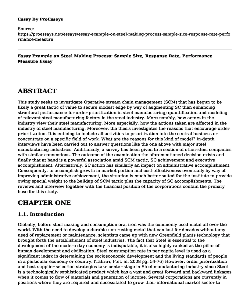 Essay Example on Steel Making Process: Sample Size, Response Rate, Performance Measure