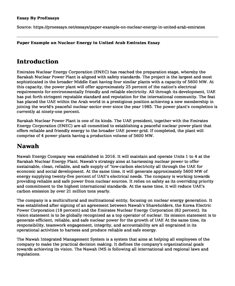 Paper Example on Nuclear Energy in United Arab Emirates