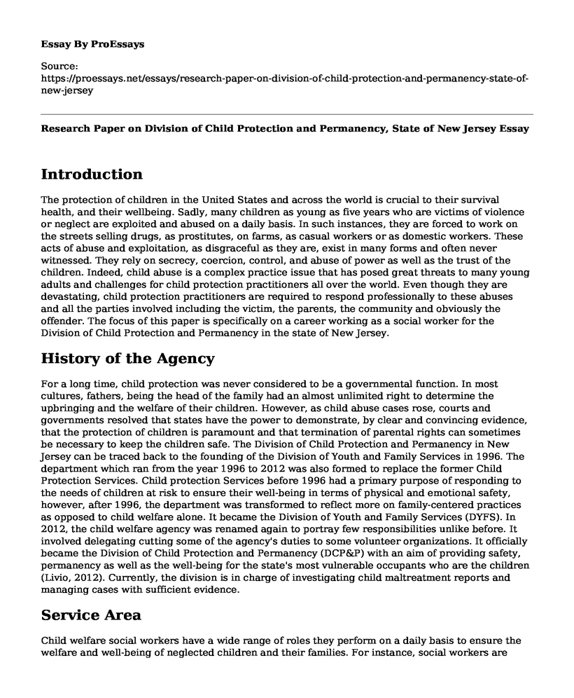 Research Paper on Division of Child Protection and Permanency, State of New Jersey