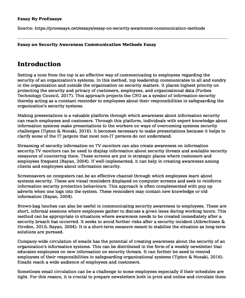 Essay on Security Awareness Communication Methods