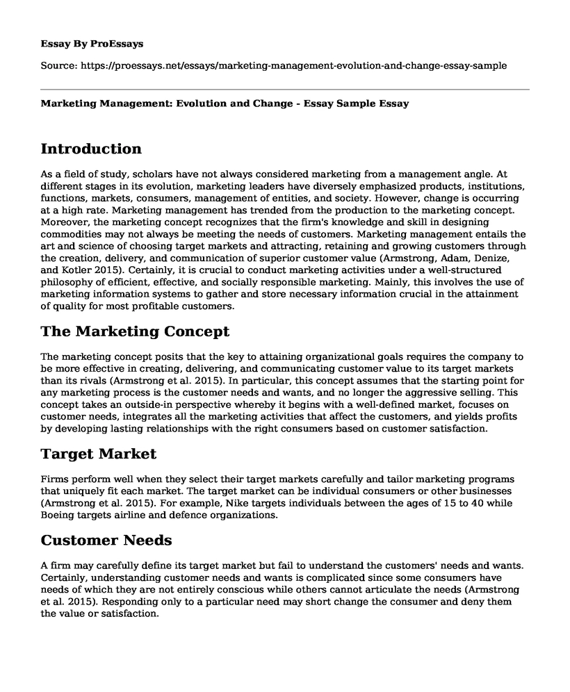 Marketing Management: Evolution and Change - Essay Sample