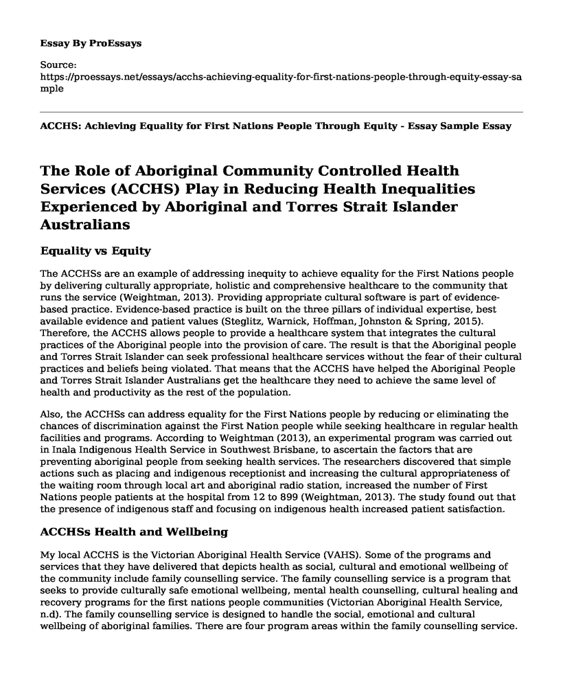 ACCHS: Achieving Equality for First Nations People Through Equity - Essay Sample