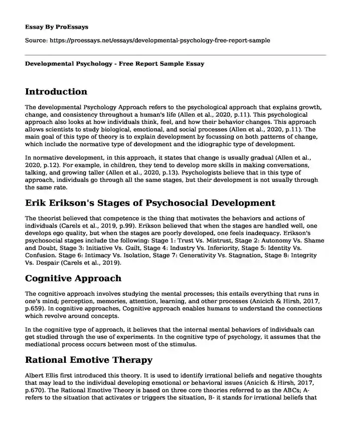 Developmental Psychology - Free Report Sample