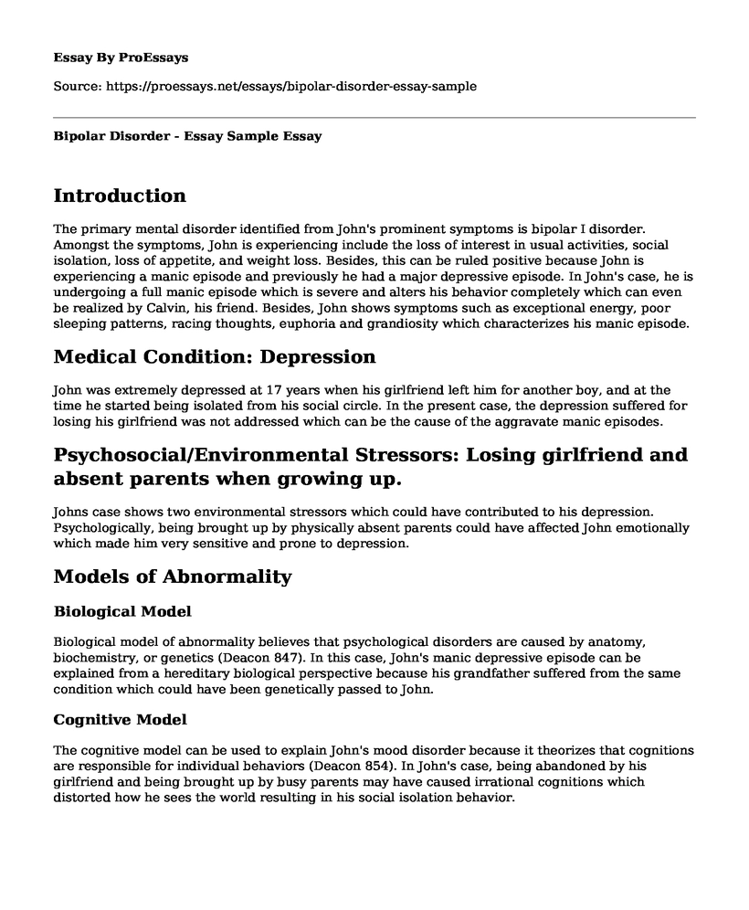 Bipolar Disorder - Essay Sample