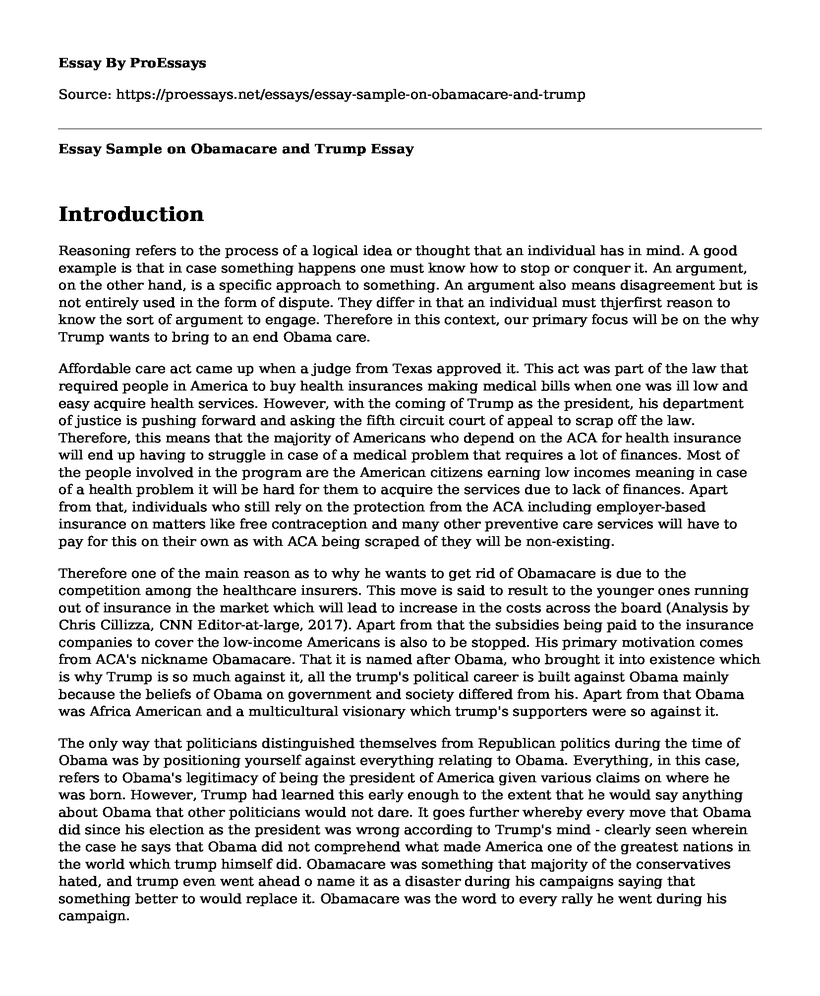 Essay Sample on Obamacare and Trump