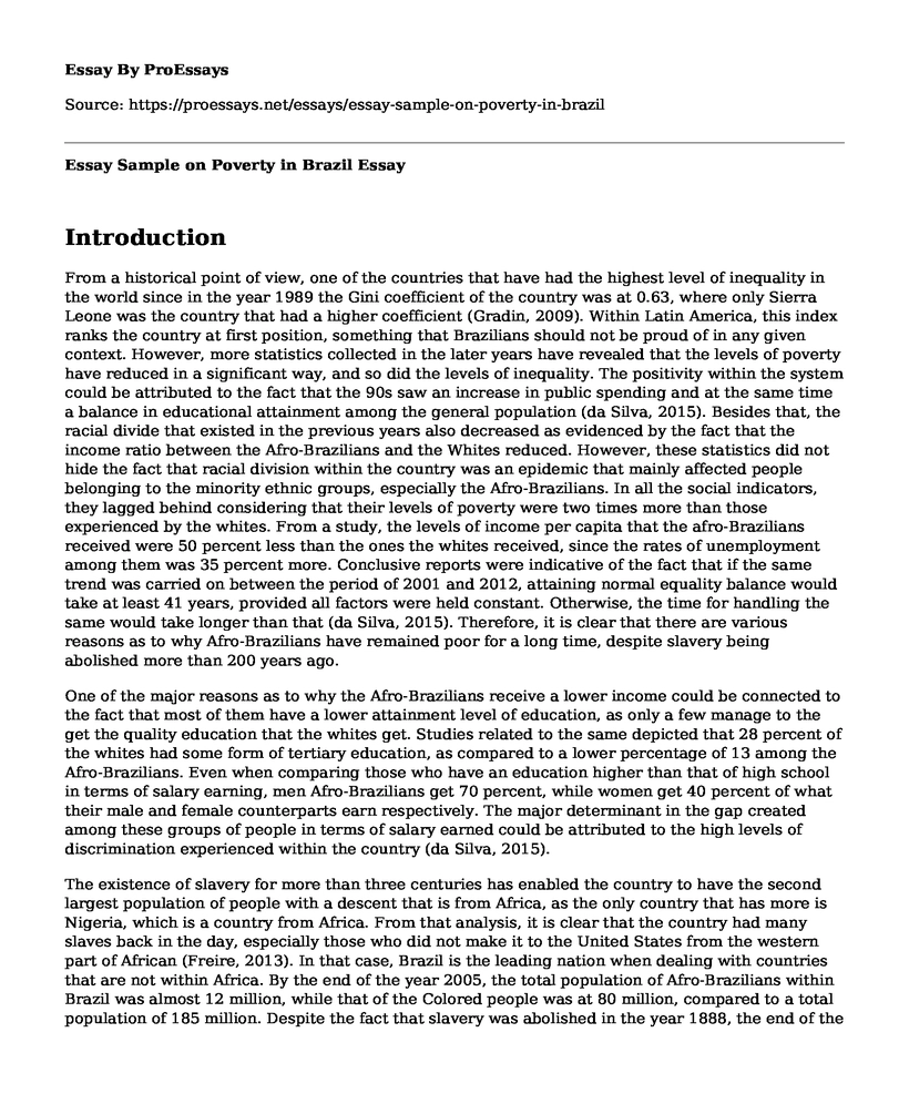 Essay Sample on Poverty in Brazil