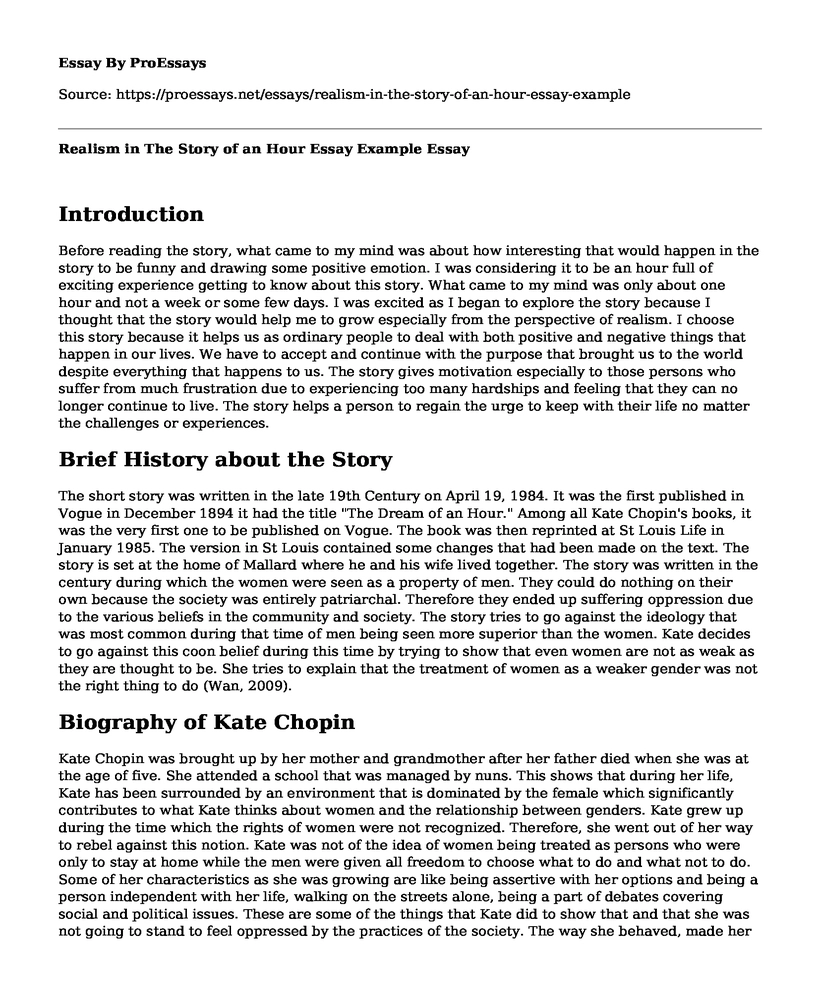 Realism in The Story of an Hour Essay Example