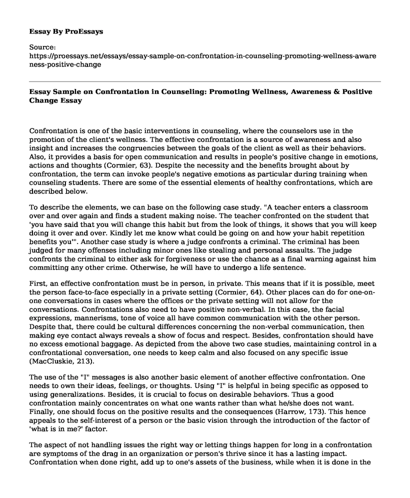 Essay Sample on Confrontation in Counseling: Promoting Wellness, Awareness & Positive Change